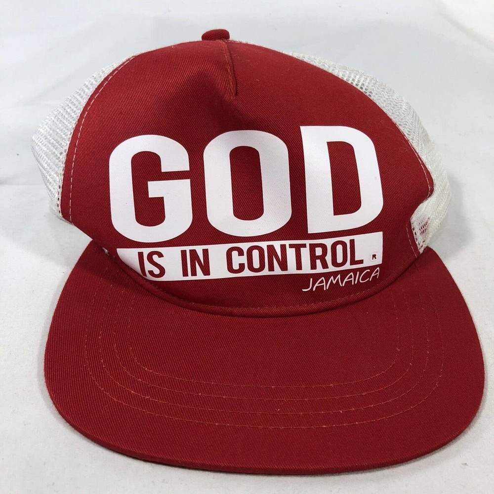 GOD IS IN CONTROL JAMAICA TRUCKER HAT CAP SNAPBACK RED ONE SIZE FITS MOST OSFM